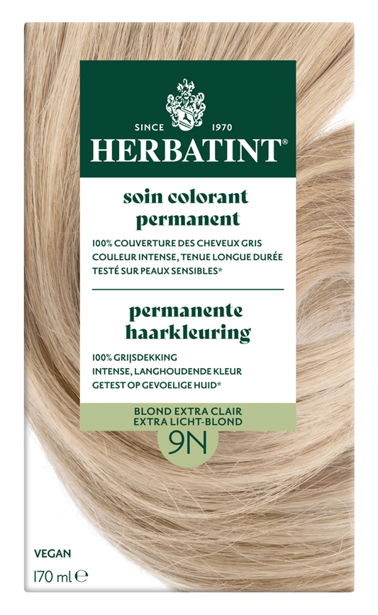 Herbatint 9N extra light blond hair coloring cream in 170ml tube, natural hair dye for light blonde shades