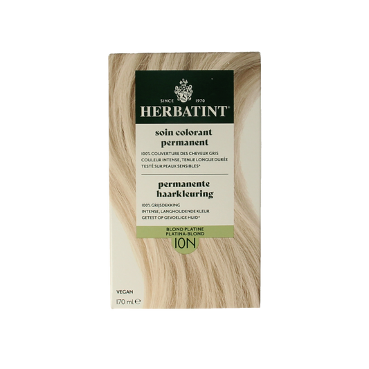 Herbatint 10N Platinum Blond hair coloring box with 170ml bottle showing product packaging and branding