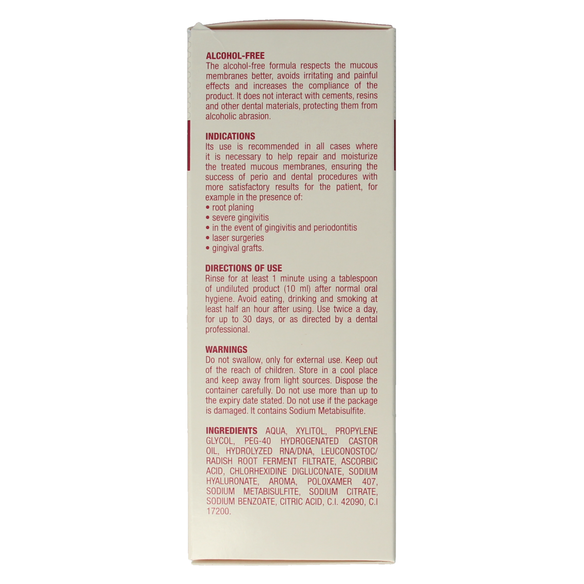Curasept Perio chlorhexidine mouth rinse in a 500ml bottle, antiseptic oral health care product for periodontal use.