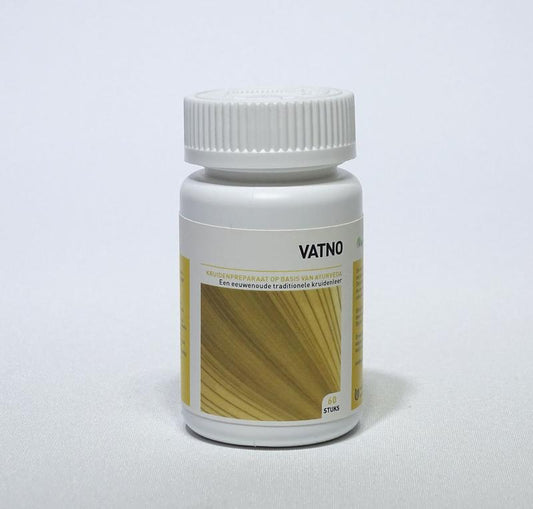 Ayurveda Health Vatno 60 tablets in a blister pack, herbal supplement from Ayurveda Health in a white container with label.