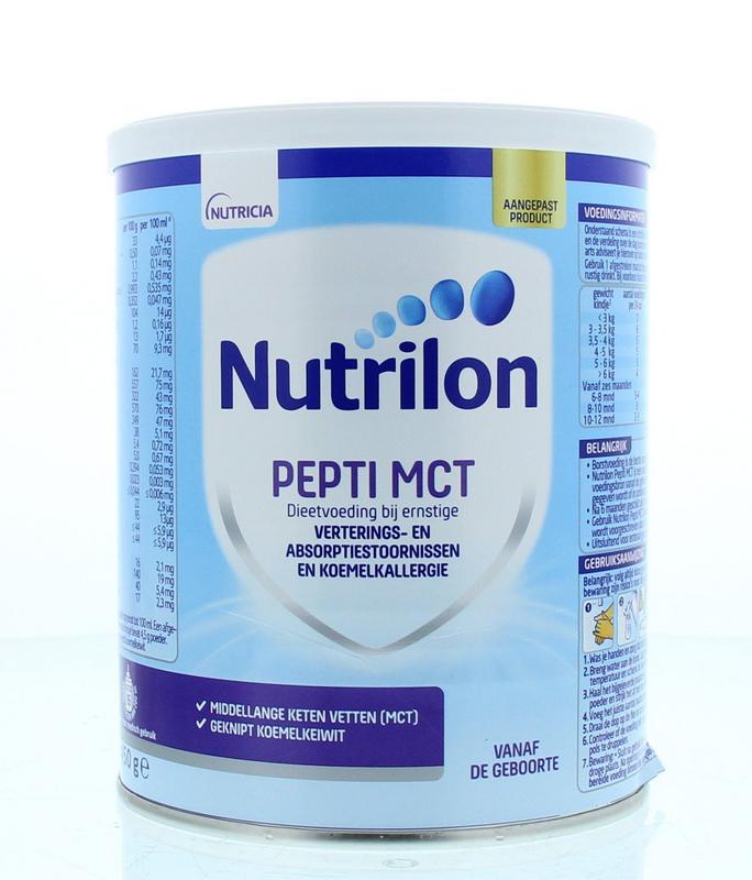 Nutrilon Pepti MCT baby and toddler nutrition formula in a 450g package, designed for special dietary needs.