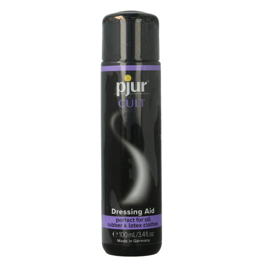 Pjur Cult latex gel 100ml bottle, a body care product with a clear plastic container and silver cap, designed for skin comfort.