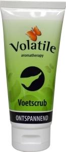 Volatile voetenscrub ontspannend in 100ml tube, close-up of textured scrub for foot care and relaxation.