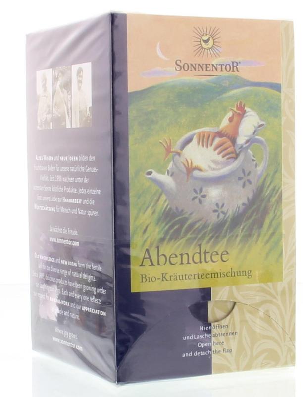Sonnentor Avondthee bio with 18 tea bags in a natural, herbal blend for relaxing evenings in a resealable package.