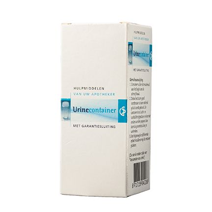 Spruyt Hillen 60ml urine container with secure closure, used for medical or laboratory specimen collection.