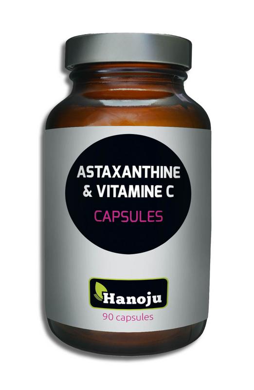 Hanoju Astaxanthine and vitamin C multi capsules in a bottle, dietary supplement for antioxidant support and immune health