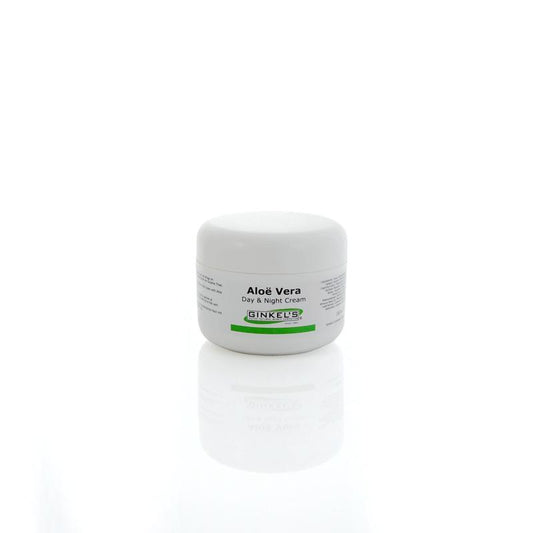 Ginkel's Aloe Vera and Green Tea night face cream in a 100ml jar, featuring a green and white packaging design.