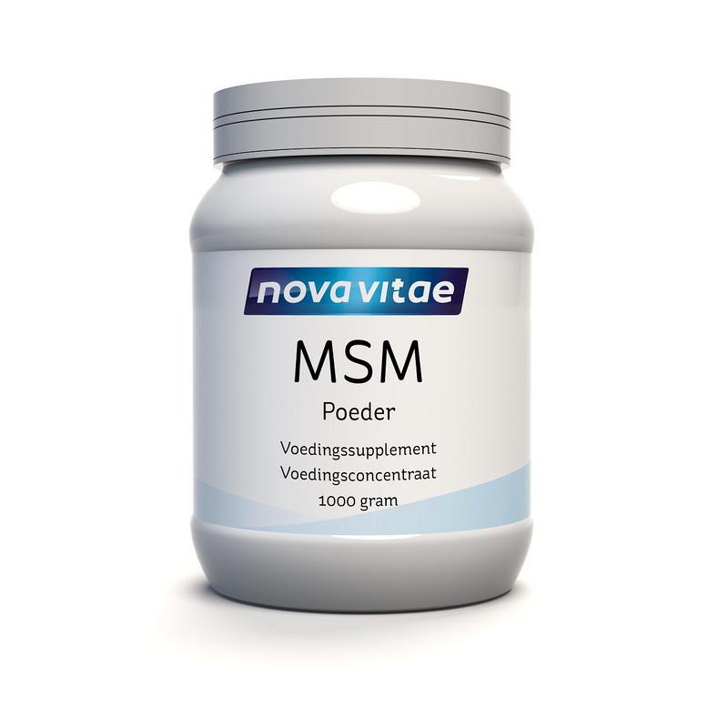 Nova Vitae MSM mineral powder in a 1 kg bag, natural supplement for joint and skin health, shown in the image.