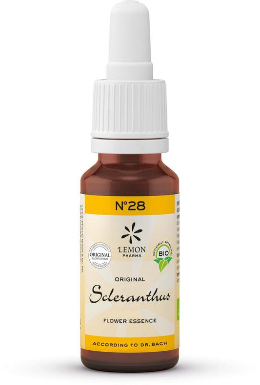 Bach Bloesem Scleranthus herbal preparation in a 20ml bottle, used in Bach flower remedies, with herbal ingredients visible.