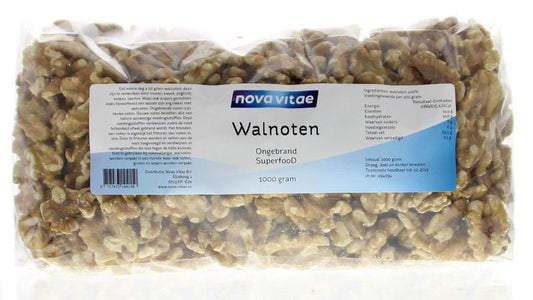 Raw unroasted walnuts from Nova Vitae, 1 kg, in a natural, unsalted state, perfect for healthy snacks and recipes.
