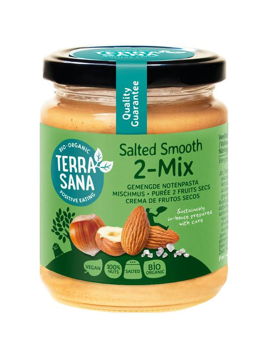 TerraSana 2 Mix Notenpasta with hazelnuts and almonds, organic nut spread on bread, 250g jar.
