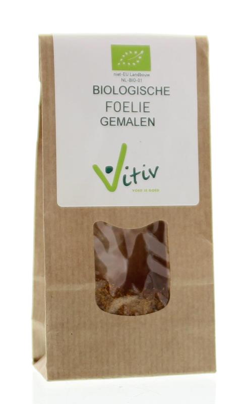 Vitiv Foelie bio 25g, a spice from the Kruiden, Zouten en Maaltijdmixen category, shown in a small clear package.