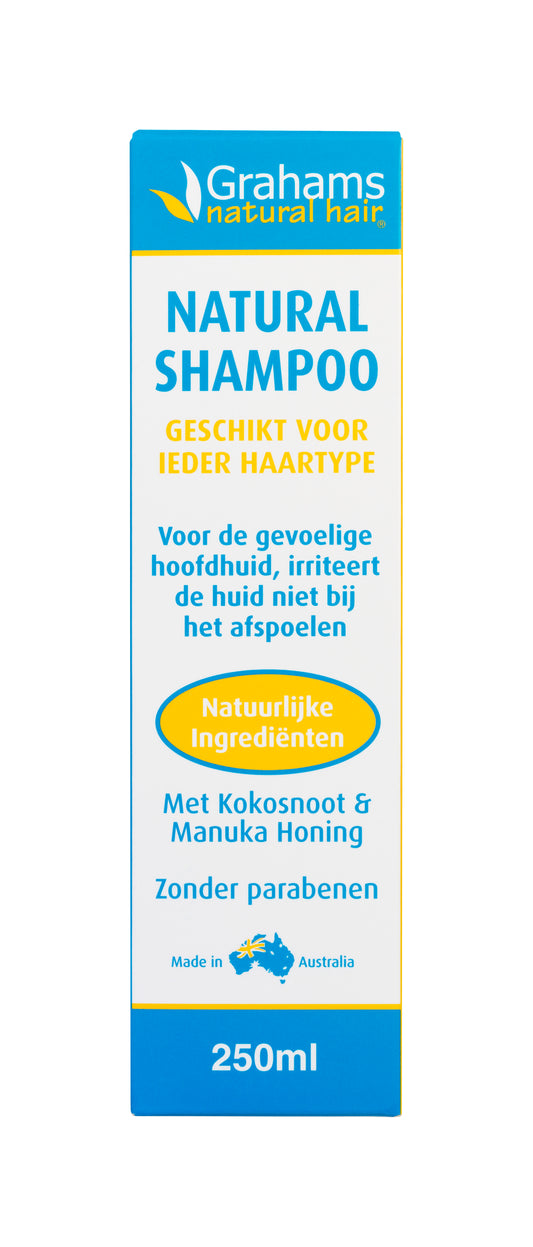 Grahams Haarverzorging shampoo bottle, 250ml, with label displaying product details and clean, professional packaging.