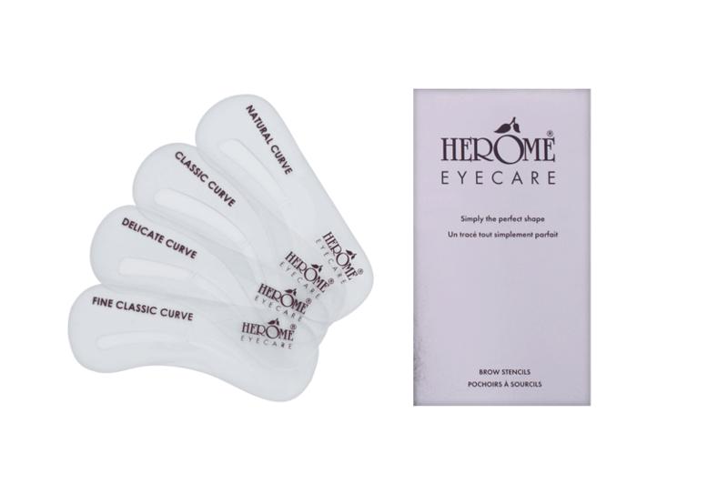 Herome Brow Stencils set with 4 makeup stencils for shaping and defining eyebrows, shown in a close-up image.