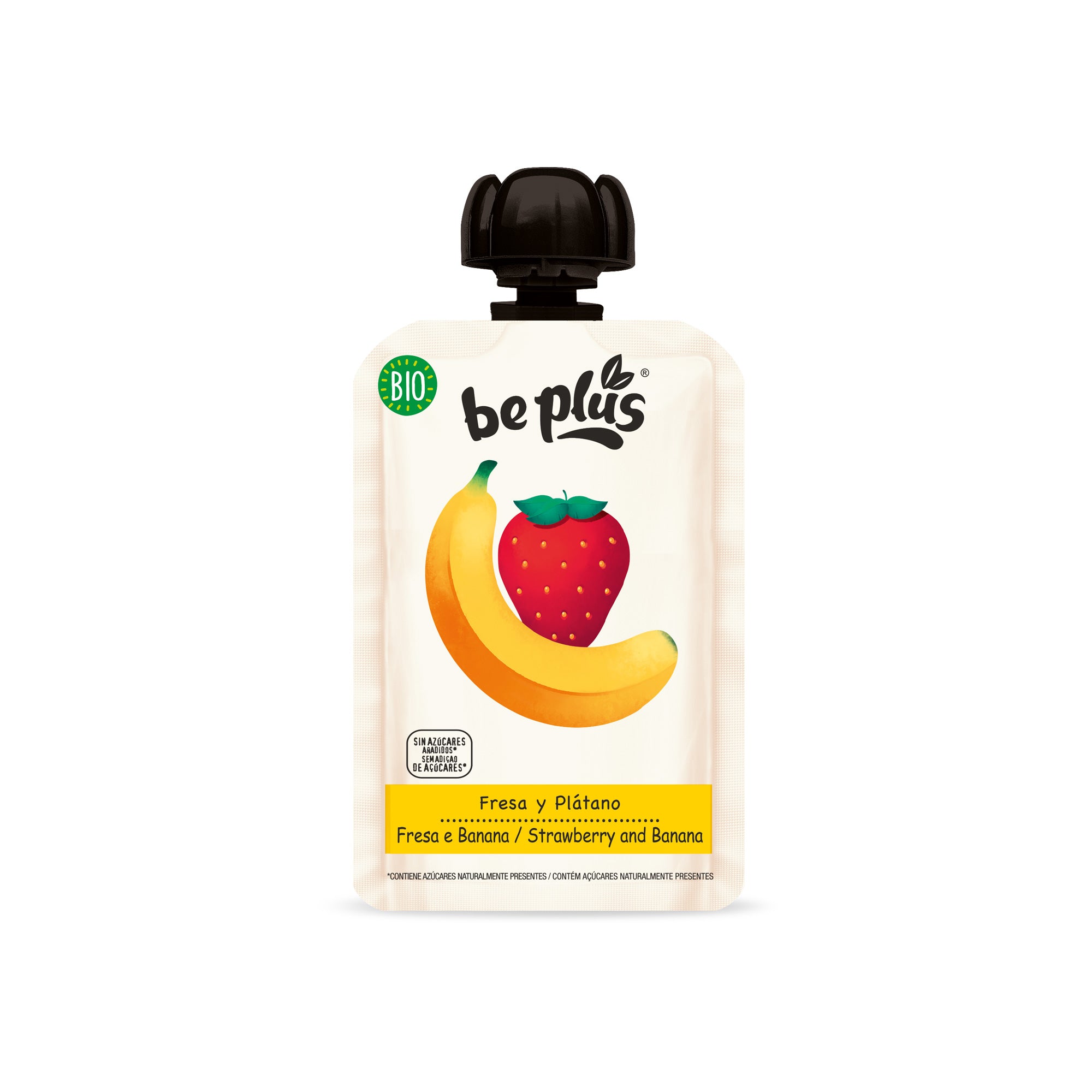 Beplus Knijpfruit 100% strawberry banana bio 100.00 Gram