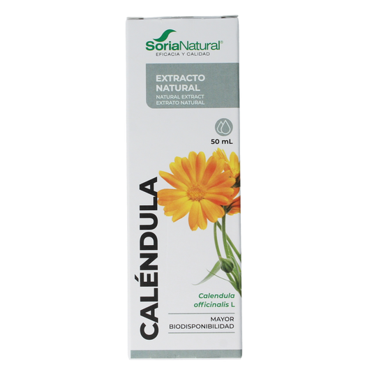 Soria Natural Calendula officinalis XXI extract in 50ml bottle, herbal preparation with calendula flowers, natural plant extract.
