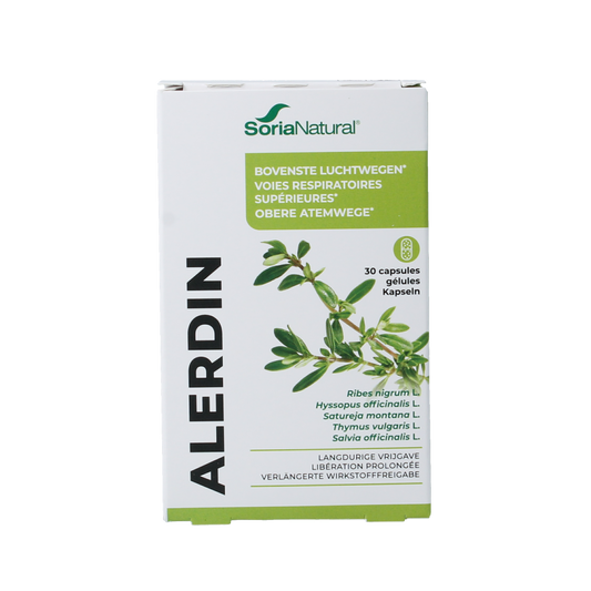 Soria Natural Alerdin XXI 14-C herbal capsules in a bottle, part of the Soria Natural kruidenpreparaten collection.