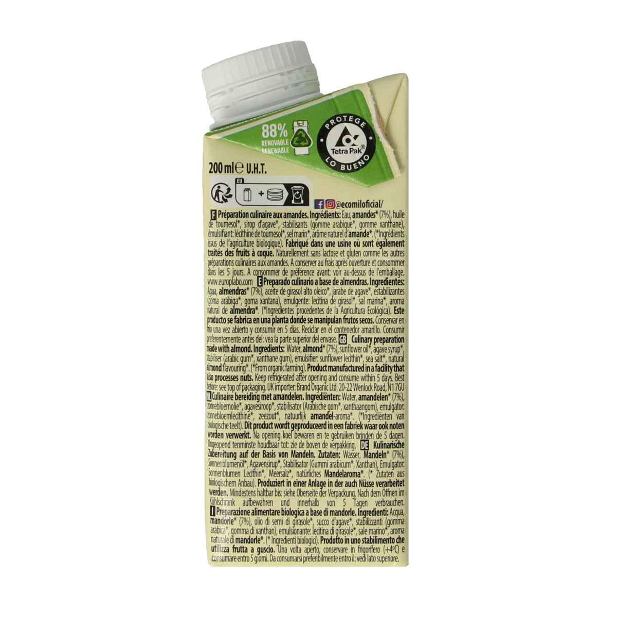 Ecomil Cuisine amandel bio 200.00 Milliliter