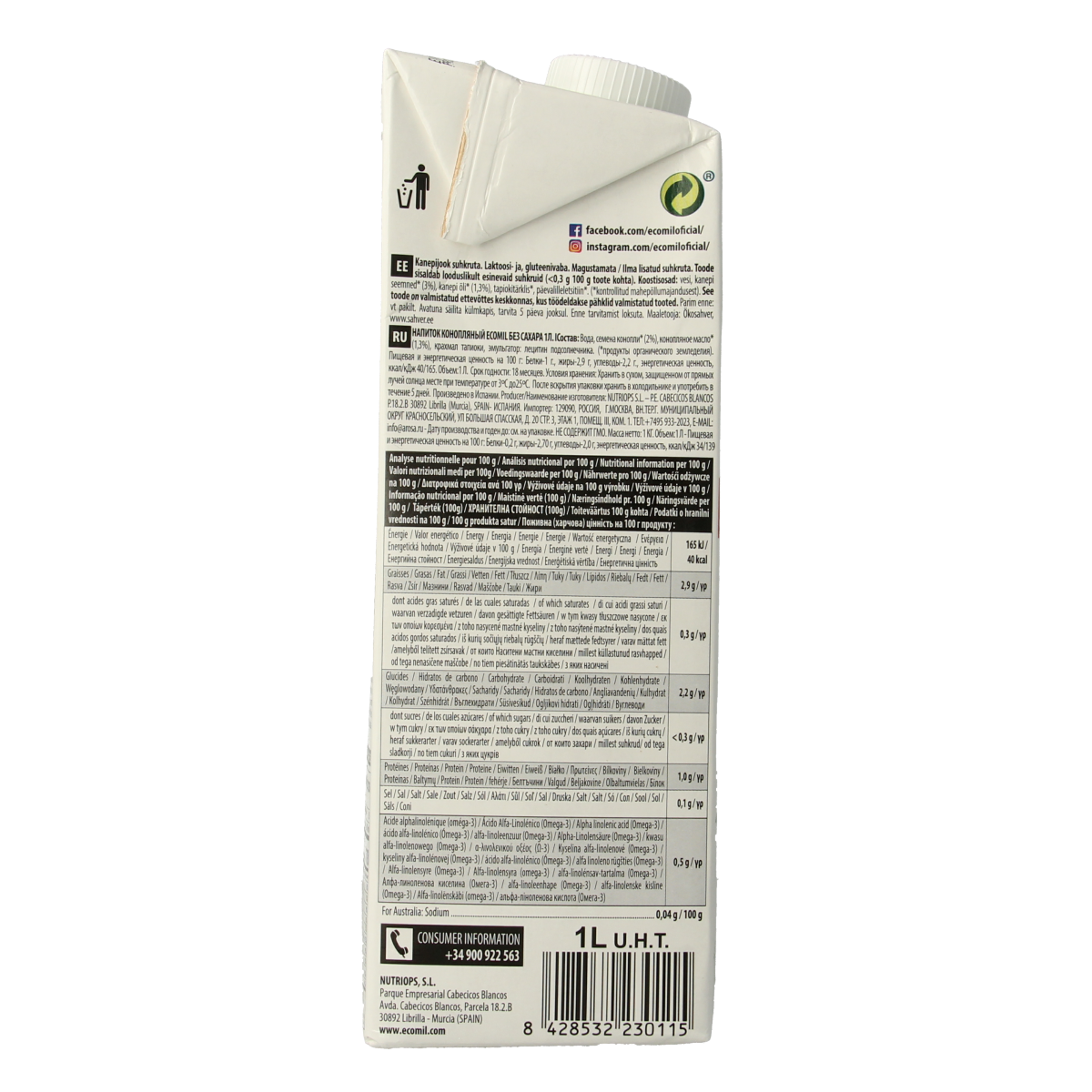 Ecomil Hennepdrank naturel bio 1.00 Liter