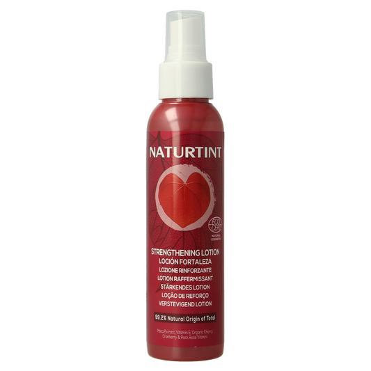 Naturtint Verstevigende lotion for hair care, 125ml, natural hair strengthening treatment in a white bottle with blue cap