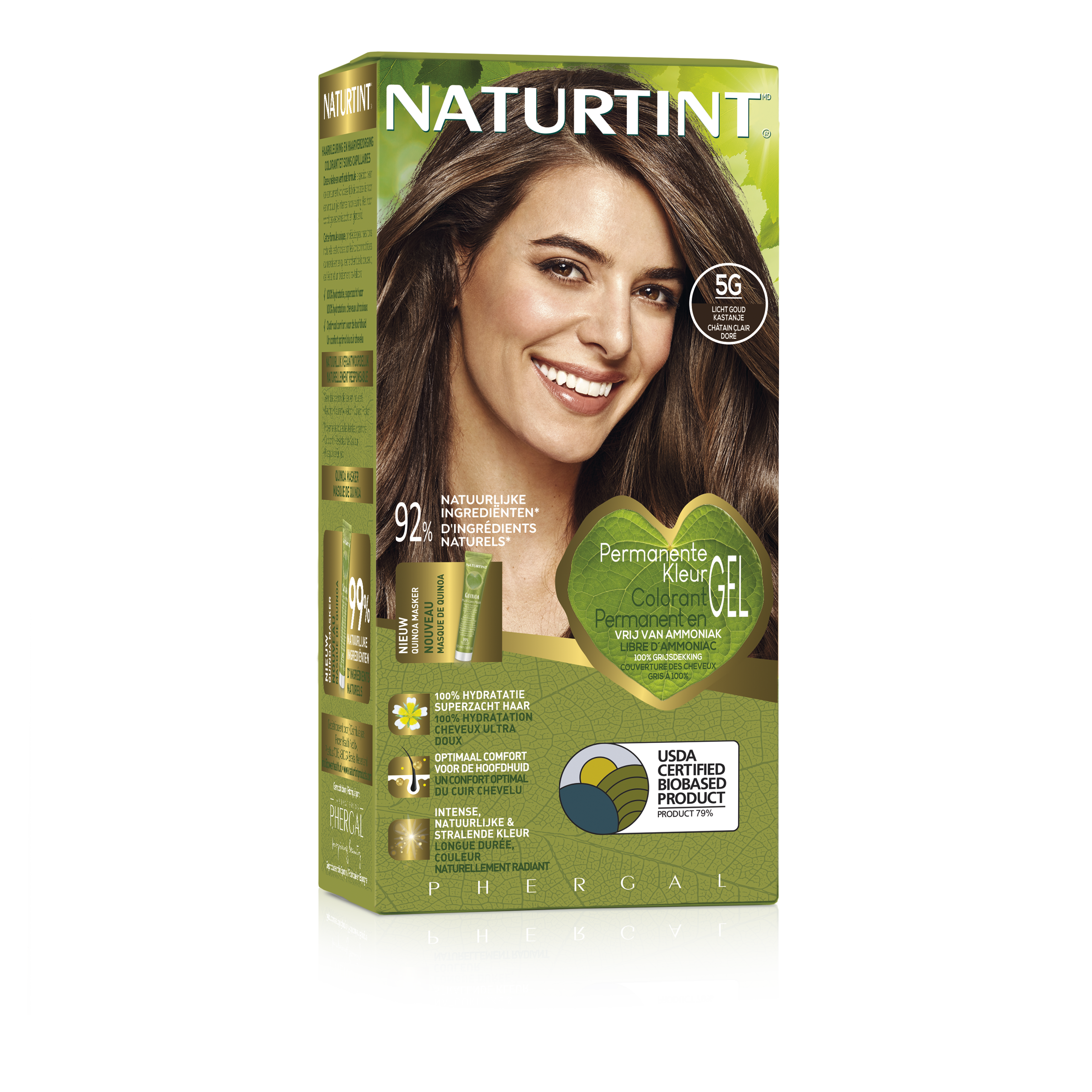 Naturtint 5G Licht Goud Kastanje hair coloring tube, 170ml, showing the product packaging with gold and brown tones
