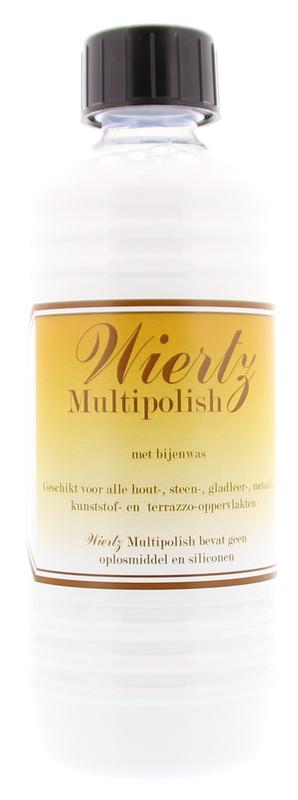 Wiertz Multi Polish 500ml bottle for cleaning and polishing surfaces, featuring a white and red label with product details.
