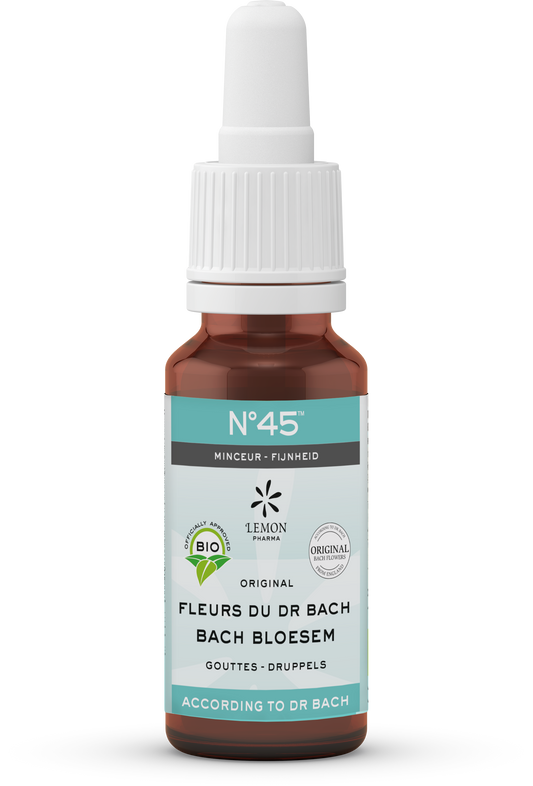 Bach Bloesem herbal remedy bottle labeled Bach Bloesem mengeling, 20ml, in a natural setting with flowers and herbal ingredients.