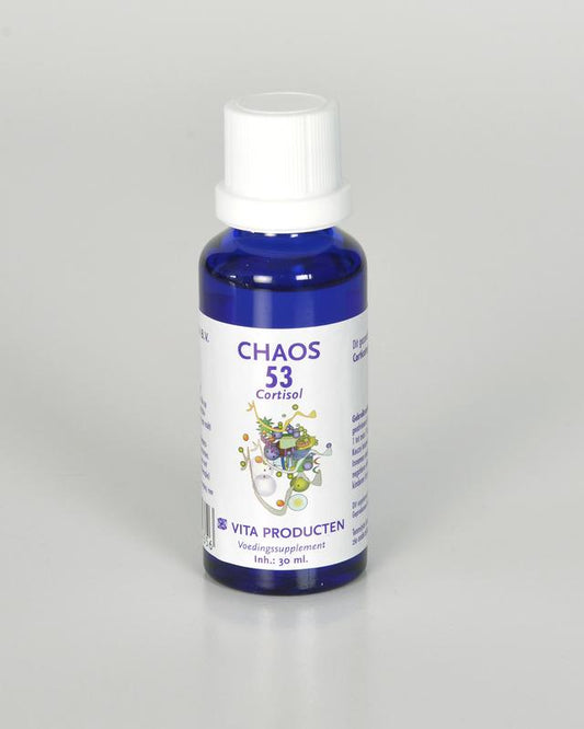 Vita Kruidenpreparaten Vita Chaos 53 Cortisol herbal supplement in 30ml bottle with dropper cap, natural herbal remedy.