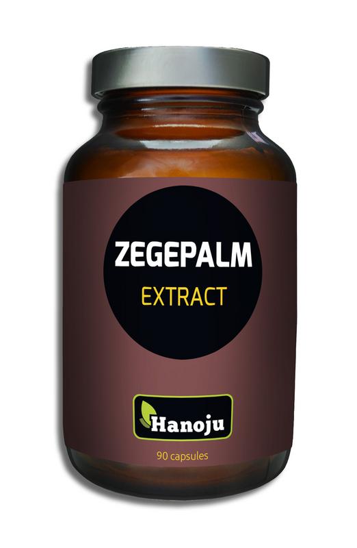 Hanoju Saw Palmetto Zegepalm extract capsules, 450mg, herbal supplement in a bottle with 90 capsules.