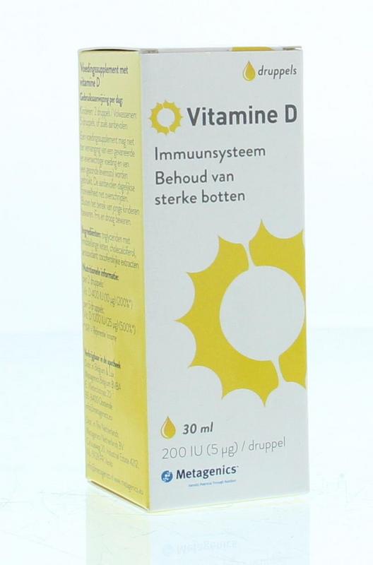 Metagenics Vitamin D liquid supplement in a 30ml bottle, natural health product for supporting bone and immune health.