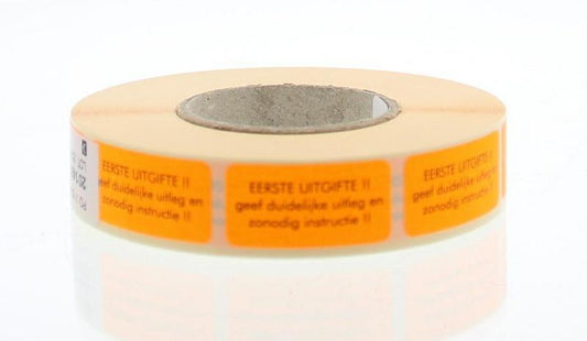 Spruyt Hillen sticker sheet with 1000 labels for first issuance, featuring colorful, adhesive labels for various uses.