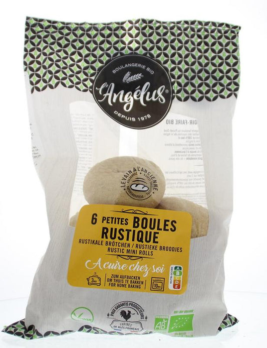 Langelus Mini Boules rustique bio, a set of six organic bread and cracker mini loaves, shown in the image.