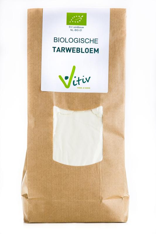 Vitiv organic wheat flour in a 1kg bag, part of Vitiv's baking mixes and flours collection, showing the flour's texture and packaging.