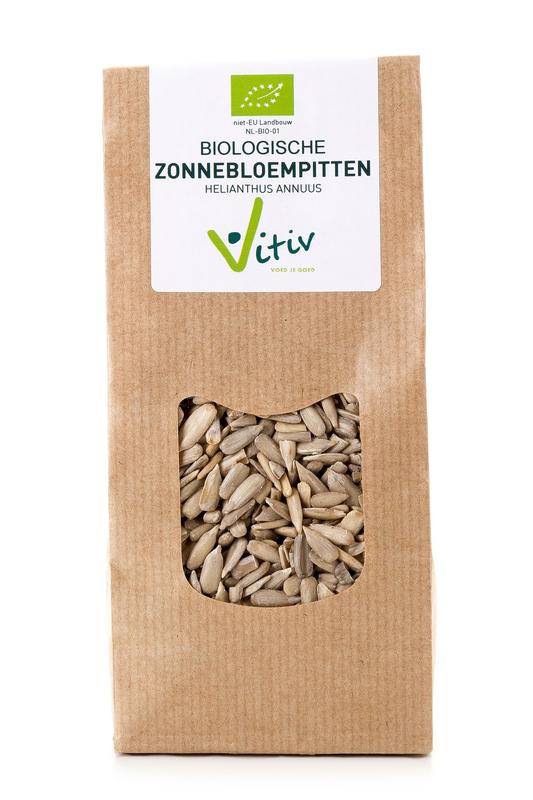 Raw organic Vitiv sunflower seeds in a 500g package, perfect for healthy snacking or cooking.
