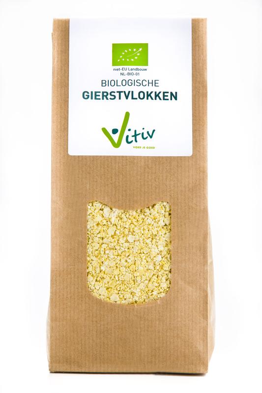 Vitiv bio gierstvlokken ontbijtgranen in 500g package, crispy and natural whole grain cereal for healthy breakfast.