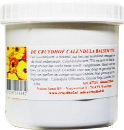 Cruydhof Calendula balsem 75% in a 250ml jar, natural body care product with calendula extract for skin soothing and moisturizing.
