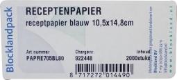 Blue Blockland packaging paper in 105 x 148mm size, shown in a stack of 2000 sheets for wrapping and protective packaging.