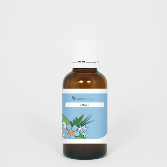 Balancepharma DET007 Hormoonbalans Detox herbal supplement in a 30ml bottle, showing the product label and packaging.