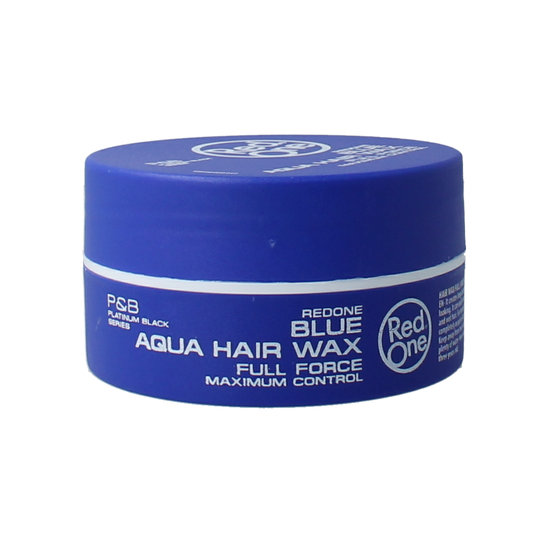 Red One Haarwax aqua blue styling wax in 150ml jar, shown with the product container and packaging.
