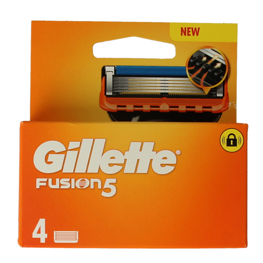 Gillette Fusion manual razor blades pack with four blades for precise shaving, shown in a clear image.