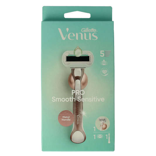 Gillette Venus Deluxe Smooth Sensitive Rosegold razor for women, featuring a sleek design and smooth shaving blades.
