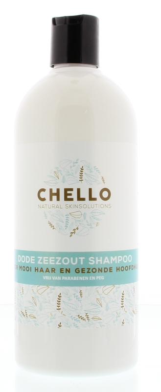 Chello Chello Shampoo with dode zeezout, 500ml, a hair care product in a white bottle with blue accents.
