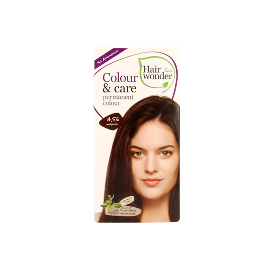 Hairwonder Colour & Care 4.56 auburn hair dye in 100ml bottle, showcasing the vibrant auburn shade and packaging.