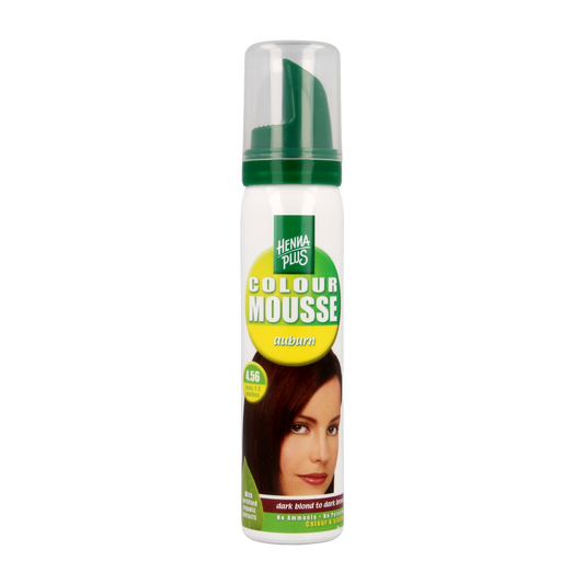 Henna Plus Colour Mousse 4.56 Auburn hair care product in a 75ml bottle with a pump for easy application