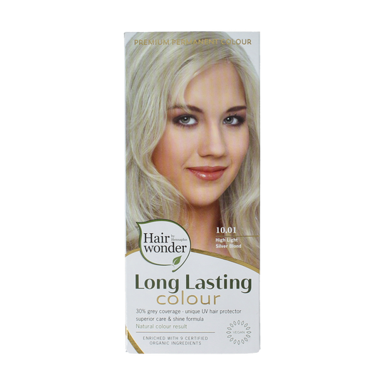 Henna Plus Long Lasting Colour 10.01 Silver Blonde hair dye, 100ml bottle of semi-permanent hair coloring.