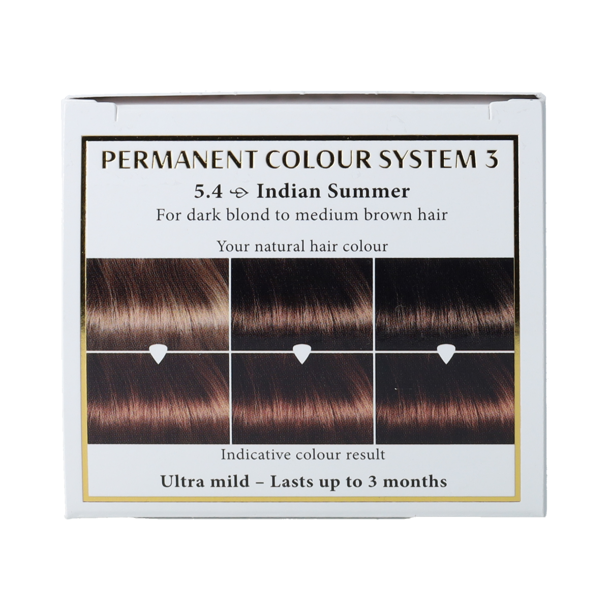 Hairwonder Long Lasting Colour 5.4 Indian Summer hair dye in 100ml, showcasing the vibrant hair color.
