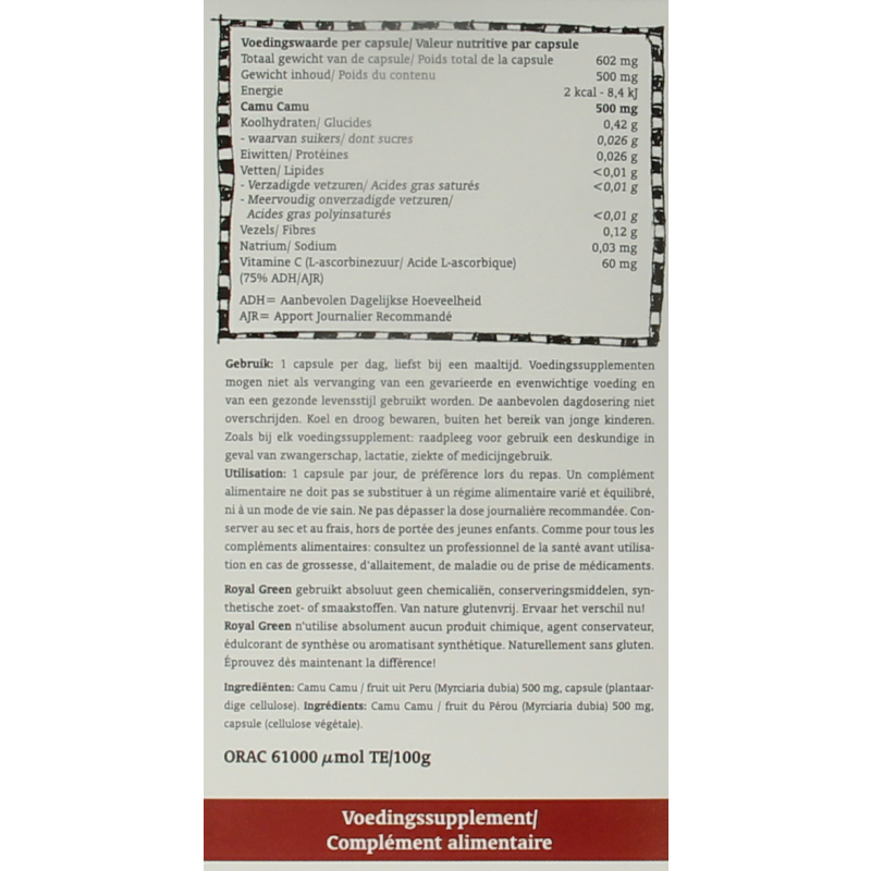 Royal Green Camu camu vitamine C 120 Vegetarische capsules