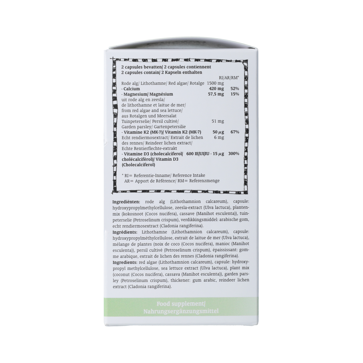 Royal Green Bone Support vegetarian capsules, dietary supplement with herbal ingredients for joint and bone health.