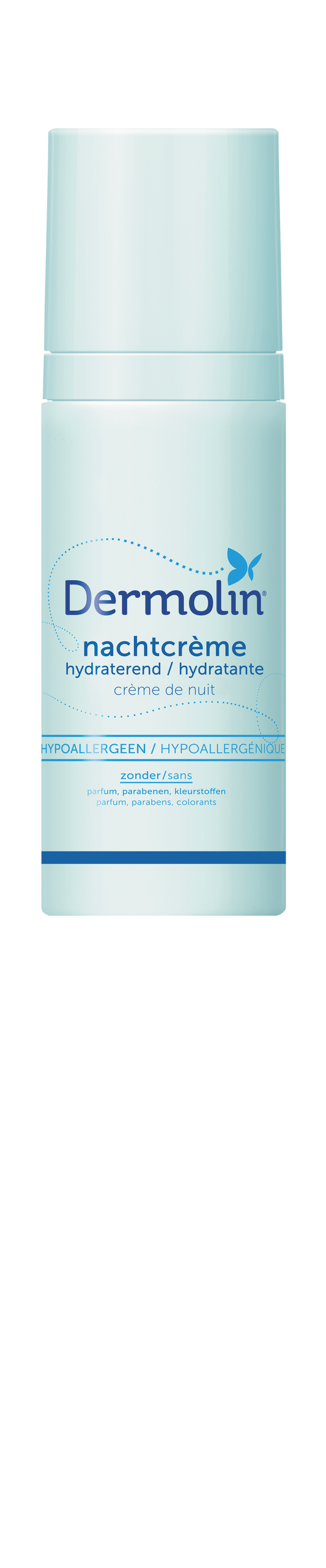 Dermolin Nachtcreme in 50ml jar, a facial skincare product, with a white container and minimalistic design.