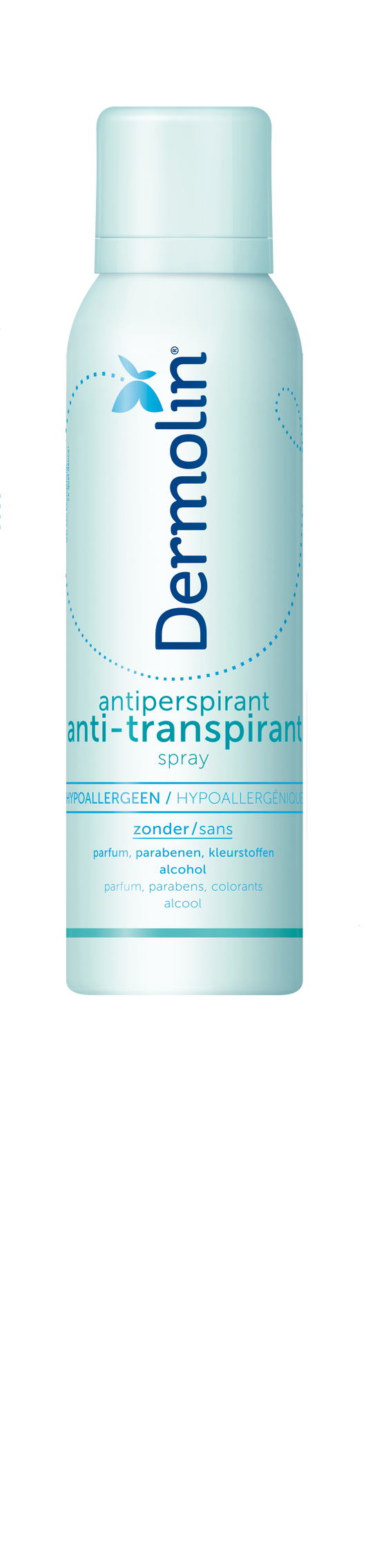 Dermolin Anti-transpirant spray deodorant in 150ml bottle, shown with the spray nozzle visible in the image.